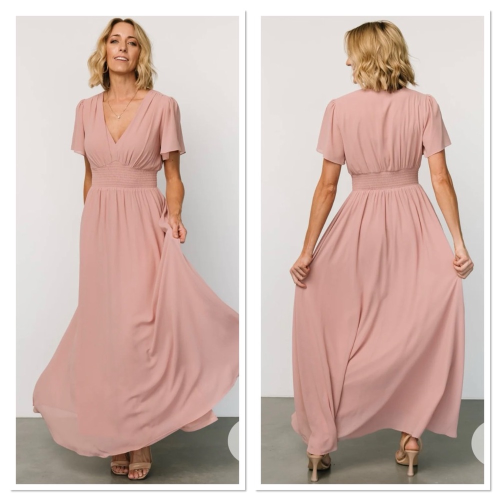 NWT Baltic Born Birdie Maxi Dress Medium Blush Pink Flowy Long Short Sleeves